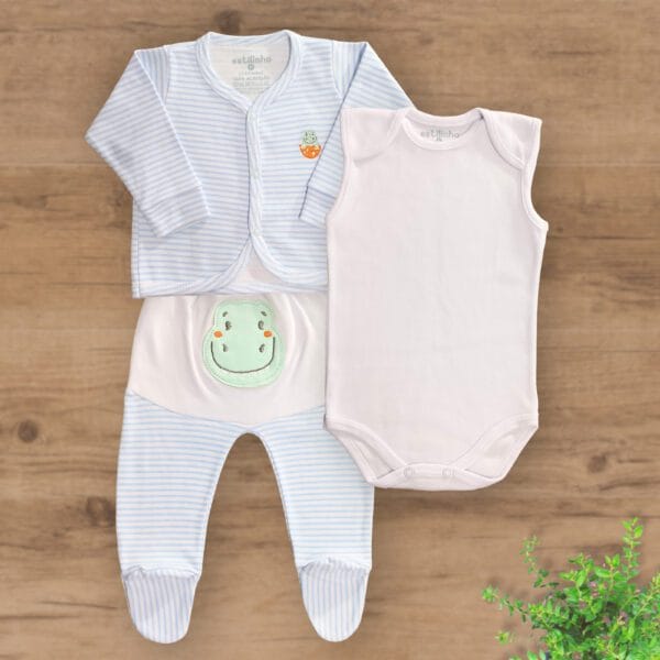 Conjunto Pagão Três Peças com Pezinhos Fechados Listrado - Imagem 2